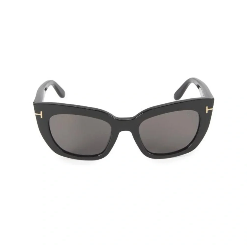 Tom Ford Square Black Acetate Sunglasses Gold T Logo Gray Lens NIB